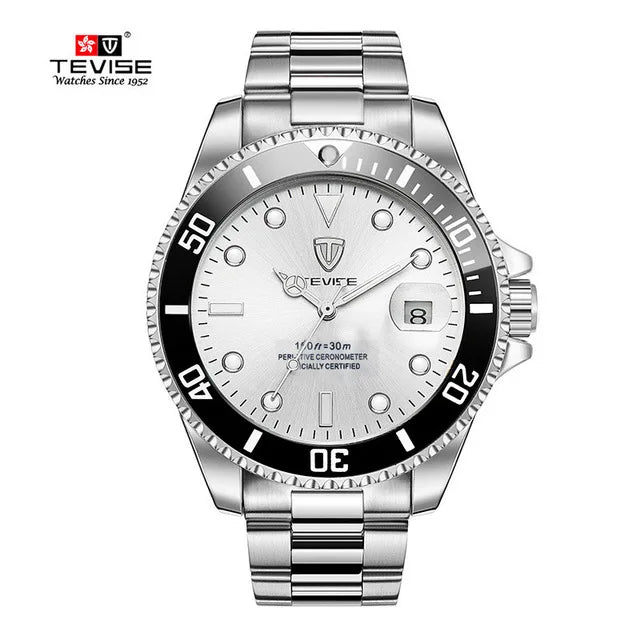 Tevise Luxury Automatic Wristwatch – Stainless Steel Men's Mechanical Watch with Date Calendar, Military Style, Diver Waterproof Design