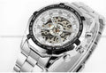 WINNER Automatic Watches Branded Men's Classic Stainless Steel Self - Wind Skeleton Mechanical Watch