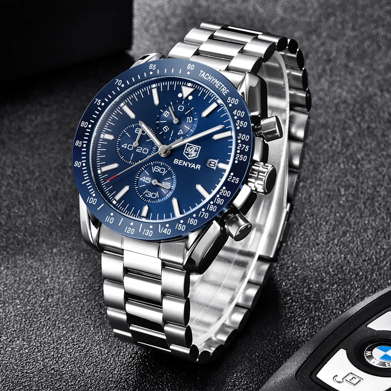 Watch BENYAR Top Brand Luxury Full Steel Business Quartz Watch Men Casual Waterproof Sports Watches Clock Relogio Masculino Men