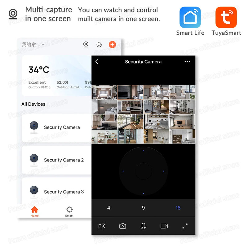 Fuers 4K 8MP IP Camera Tuya Smart Home Indoor WiFi Wireless Surveillance Camera Automatic Tracking CCTV Security Baby Monitor