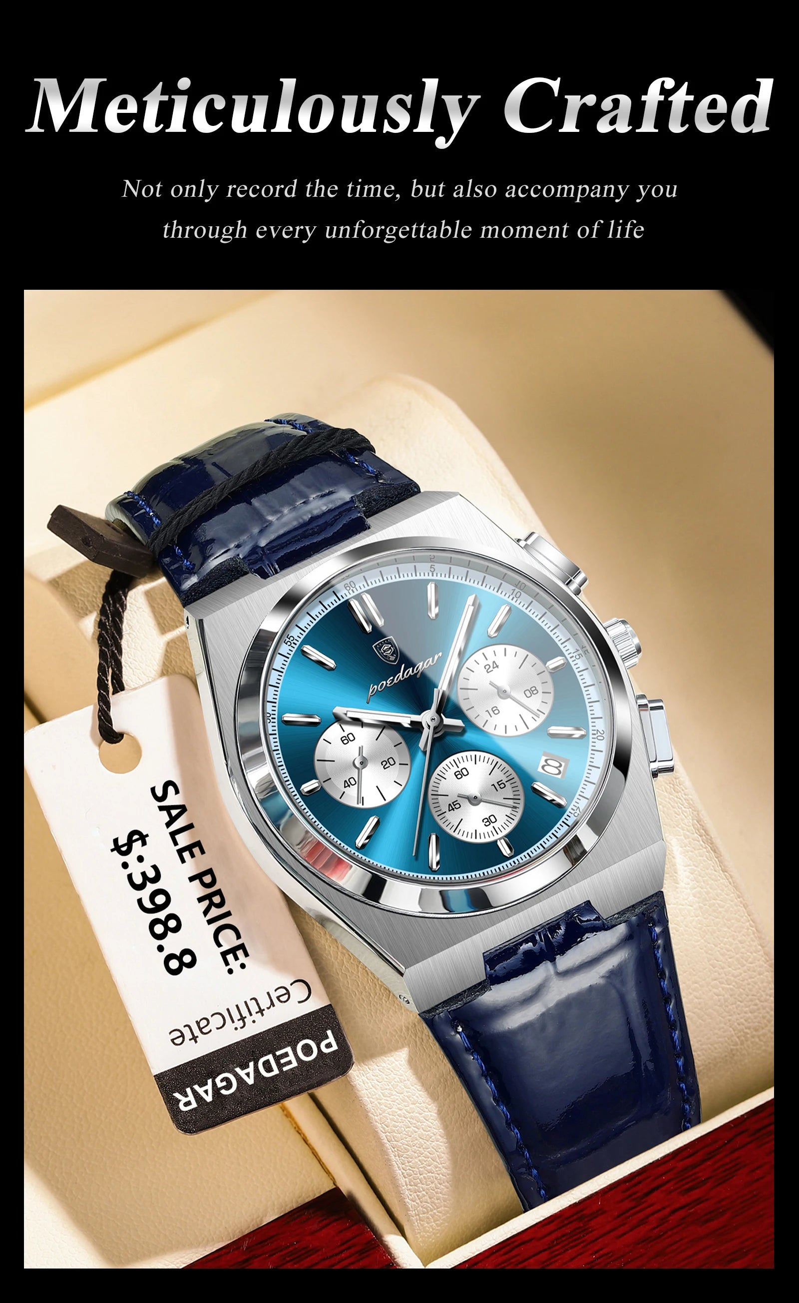 POEDAGAR Luxury Watch For Men Leather Sports Military Man Watch Waterproof Luminous Chronograph Date Quartz Men's Watches Reloj
