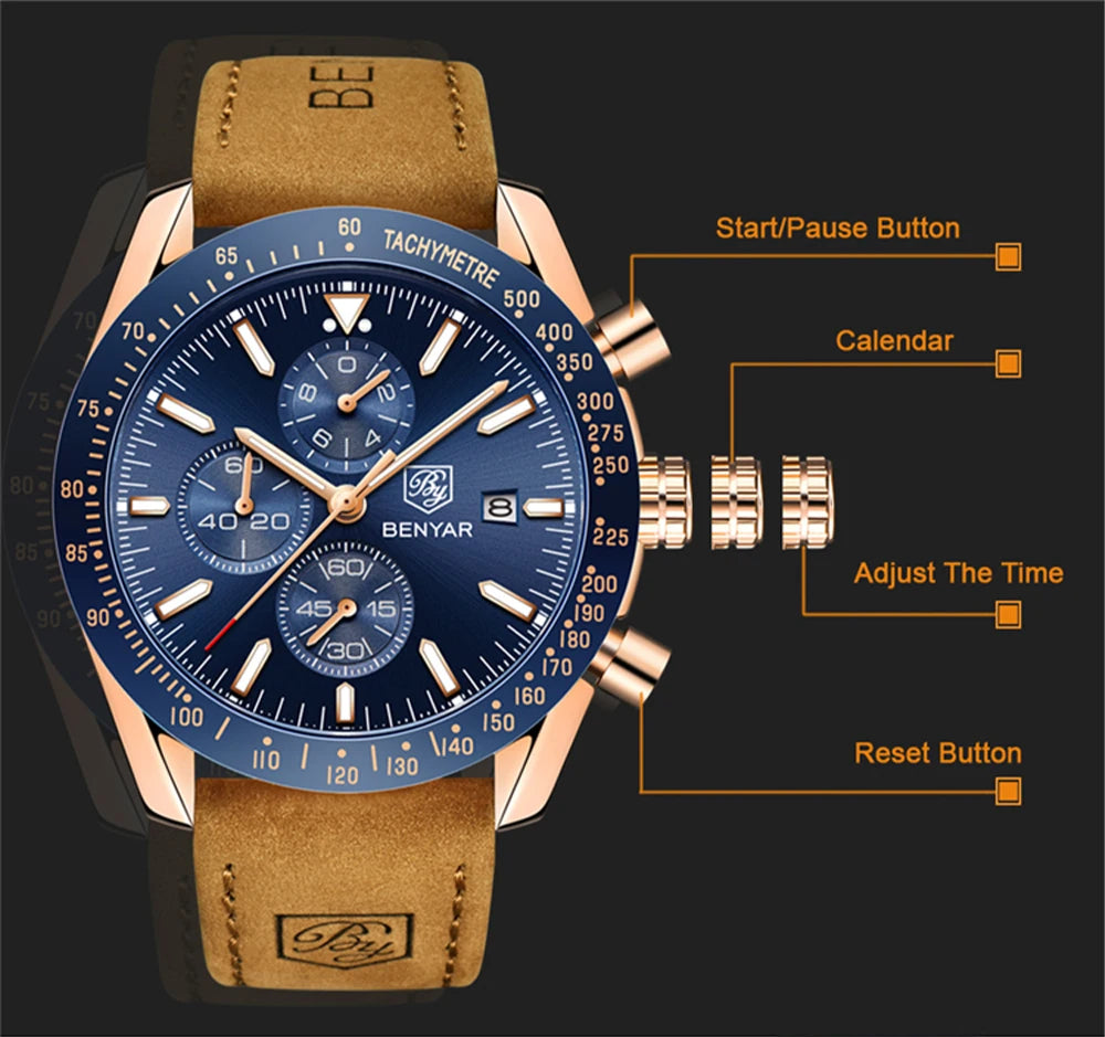 BENYAR Men’s Luxury Sport Quartz Chronograph Watch – Style and Performance Combined
