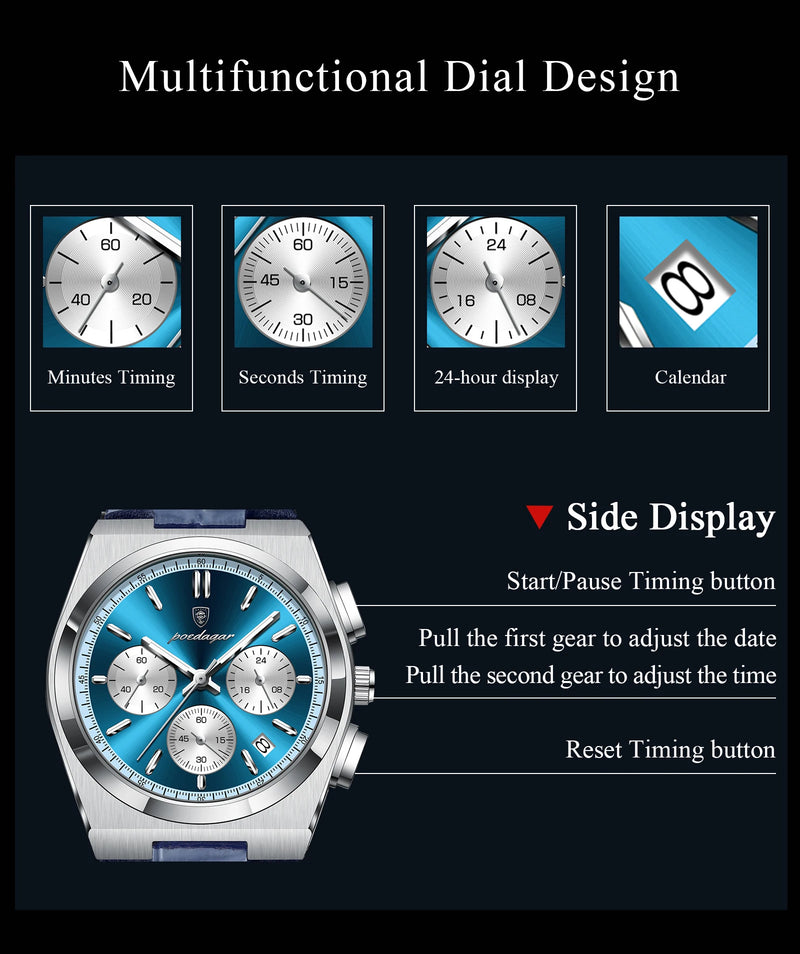 POEDAGAR Luxury Watch For Men Leather Sports Military Man Watch Waterproof Luminous Chronograph Date Quartz Men's Watches Reloj