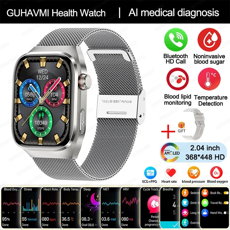 New Blood Glucose Uric Acid Body Fat Smartwatch Micro Physical Examination Five Organ Health Watches Bluetooth Call Smart Watch