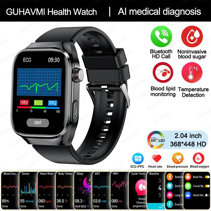 New Blood Glucose Uric Acid Body Fat Smartwatch Micro Physical Examination Five Organ Health Watches Bluetooth Call Smart Watch