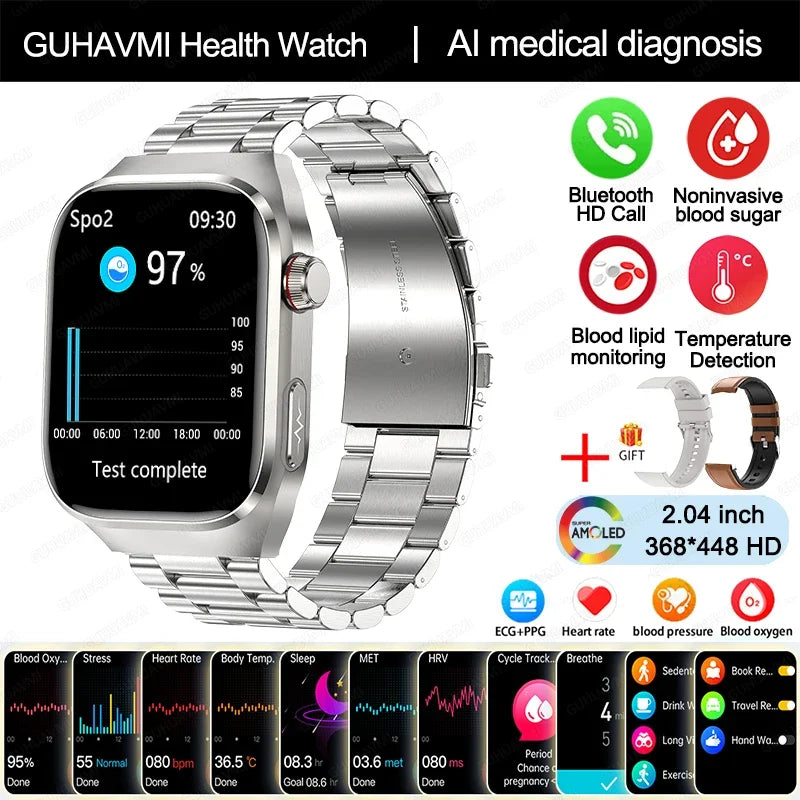 New Blood Glucose Uric Acid Body Fat Smartwatch Micro Physical Examination Five Organ Health Watches Bluetooth Call Smart Watch