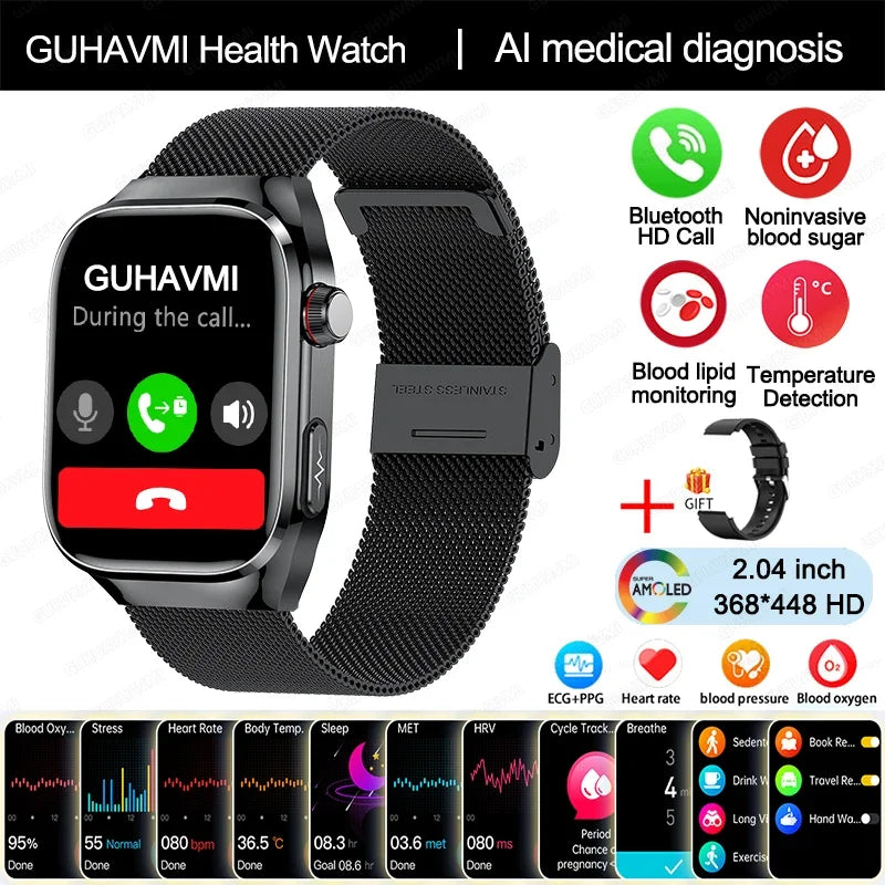 New Blood Glucose Uric Acid Body Fat Smartwatch Micro Physical Examination Five Organ Health Watches Bluetooth Call Smart Watch