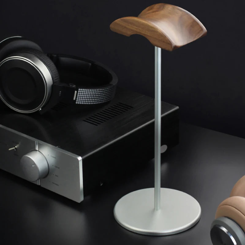 Black Walnut Wood & Aluminum Alloy Headphone Stand Gaming Headset