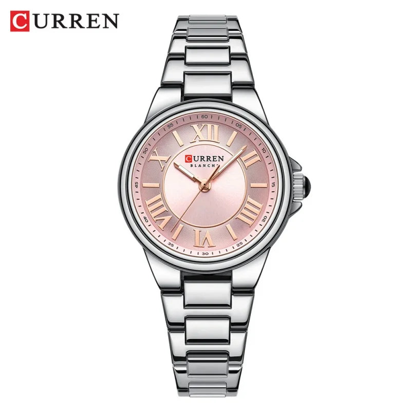 CURREN 9091 Women's Fashion Quartz Watch – Elegant Rose Gold Stainless Steel, Waterproof, Simple Roman Numerals, Casual Ladies' Timepiece