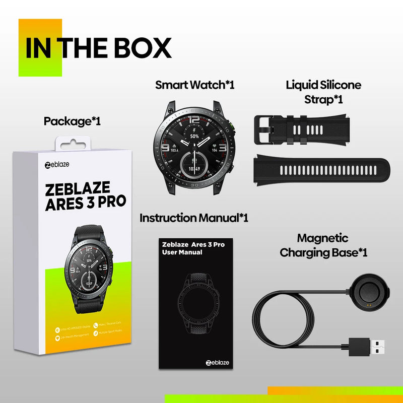 Zeblaze Ares 3 Pro Smart Watch Ultra HD AMOLED Display Voice Calling Function 100+ Sports Modes 24H Health Monitor Smartwatch