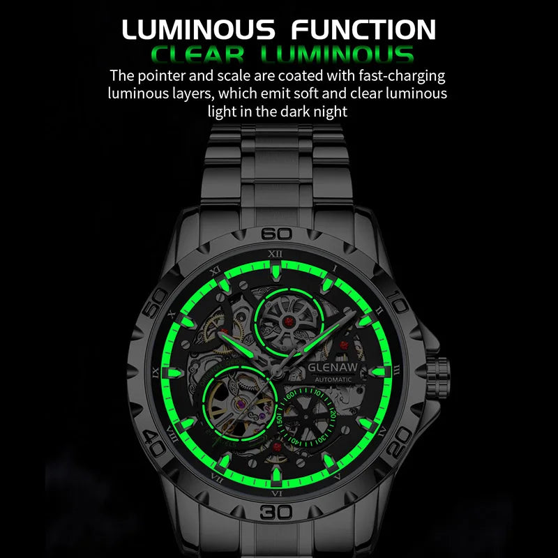 GLENAW Steampunk Skeleton Men's Watch – Luxury Automatic Mechanical