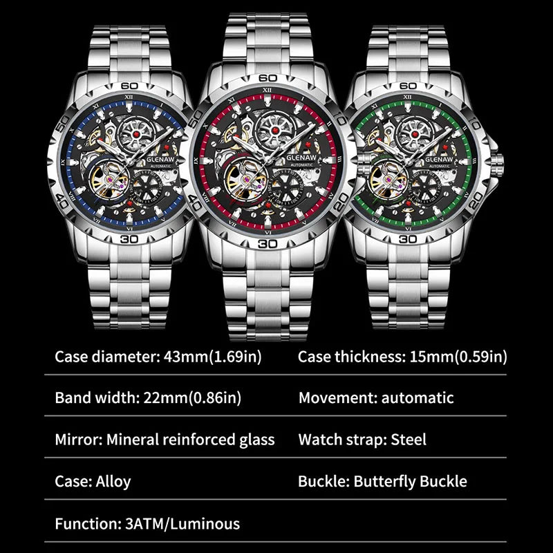 GLENAW Steampunk Skeleton Men's Watch – Luxury Automatic Mechanical
