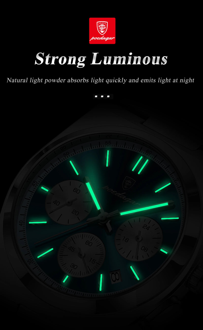 POEDAGAR Luxury Watch For Men Leather Sports Military Man Watch Waterproof Luminous Chronograph Date Quartz Men's Watches Reloj