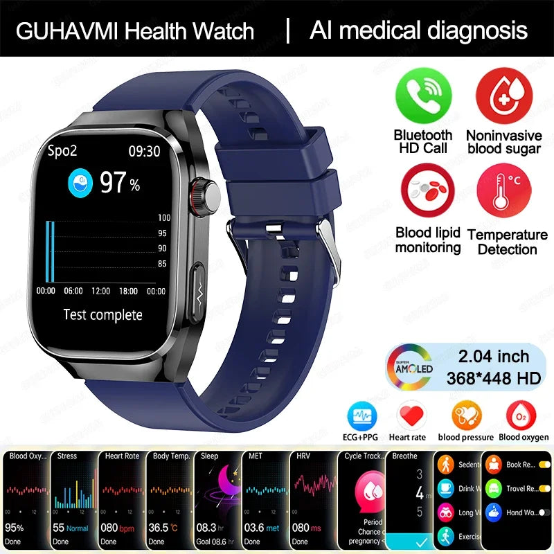 New Blood Glucose Uric Acid Body Fat Smartwatch Micro Physical Examination Five Organ Health Watches Bluetooth Call Smart Watch