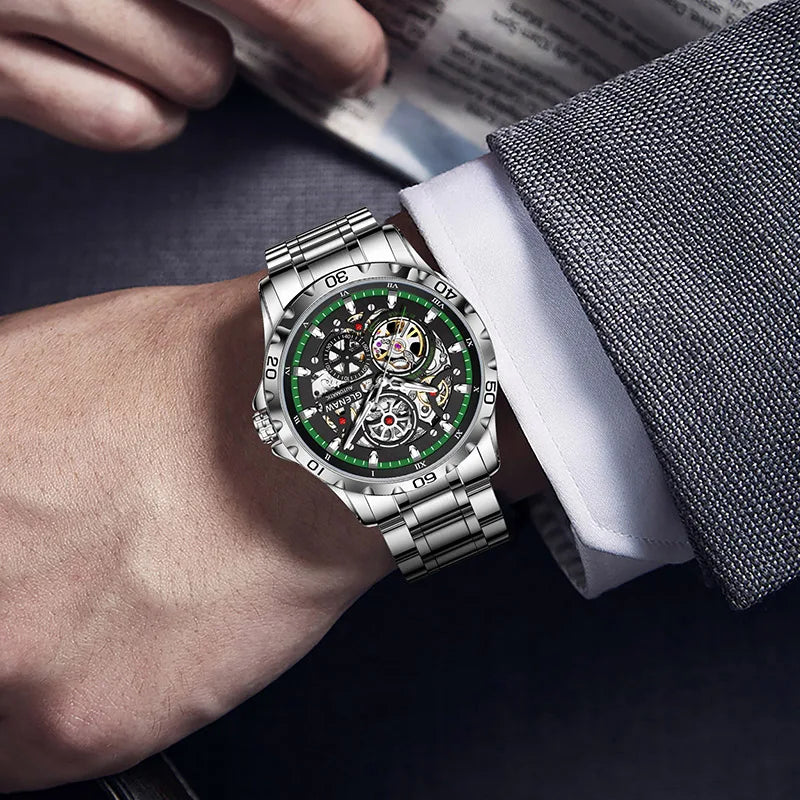 GLENAW Steampunk Skeleton Men's Watch – Luxury Automatic Mechanical