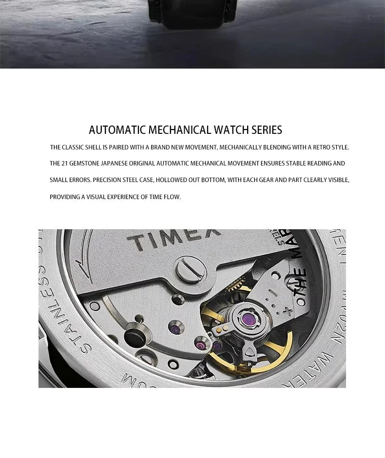 TIMEX Luxury Automatic Watch Automatic Mechanical Watch Male American Stainless Steel Scratch Proof Waterproof Diving Watch