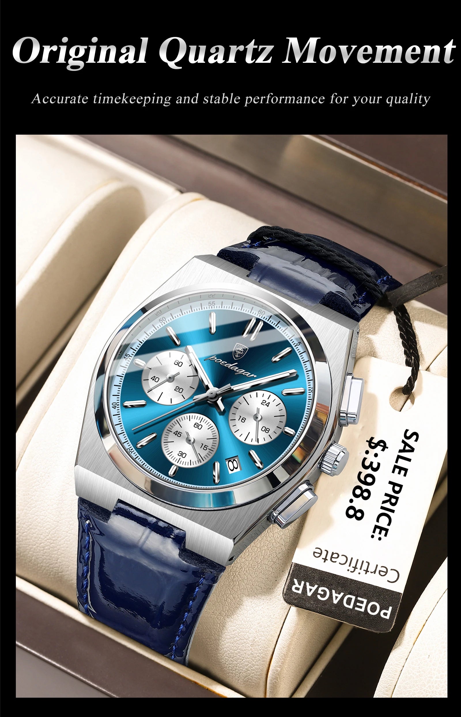 POEDAGAR Luxury Watch For Men Leather Sports Military Man Watch Waterproof Luminous Chronograph Date Quartz Men's Watches Reloj
