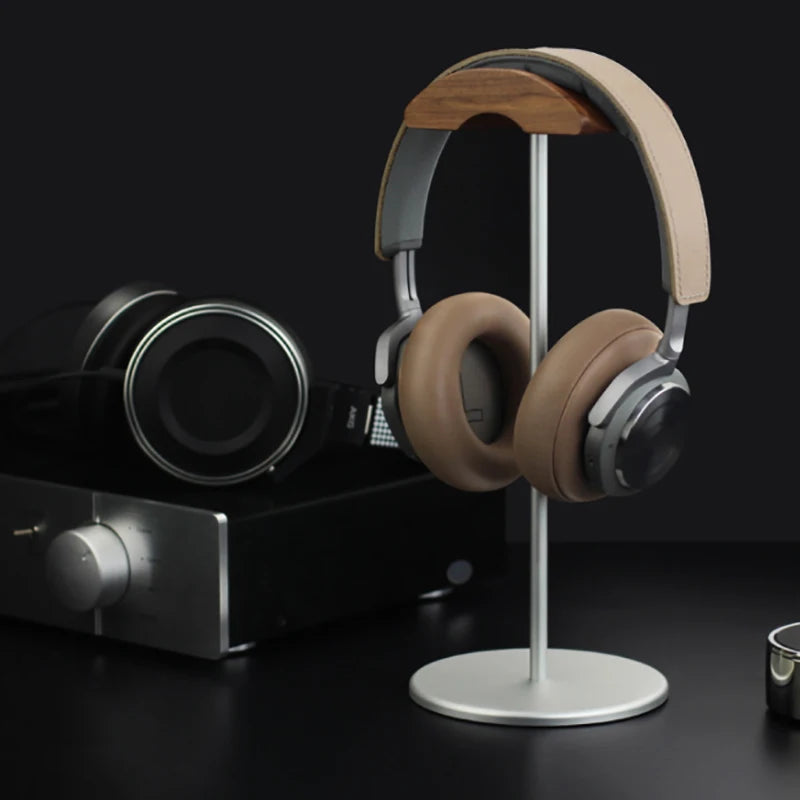 Black Walnut Wood & Aluminum Alloy Headphone Stand Gaming Headset