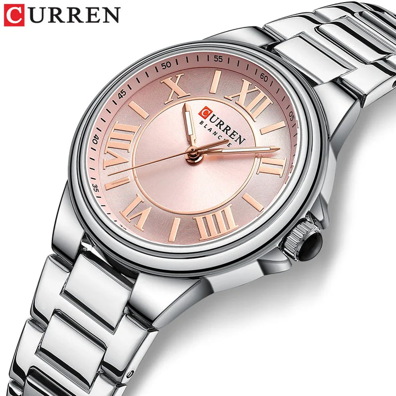 CURREN 9091 Women's Fashion Quartz Watch – Elegant Rose Gold Stainless Steel, Waterproof, Simple Roman Numerals, Casual Ladies' Timepiece