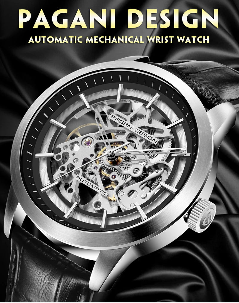 PAGANI DESIGN New Men Luxury Automatic Mechanical Watch Stainless Steel Waterproof Sports Leather Watch Relógio Masculino