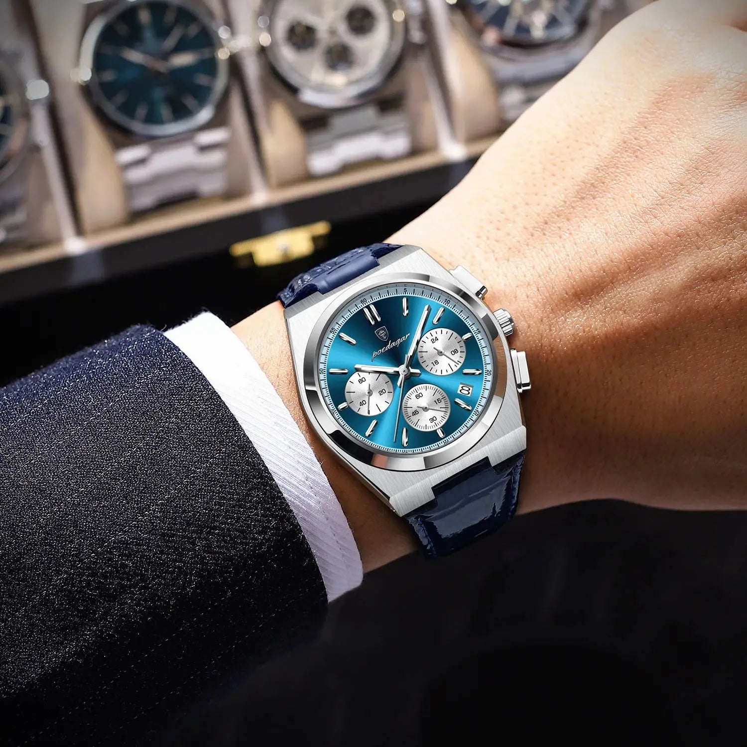 POEDAGAR Luxury Watch For Men Leather Sports Military Man Watch Waterproof Luminous Chronograph Date Quartz Men's Watches Reloj