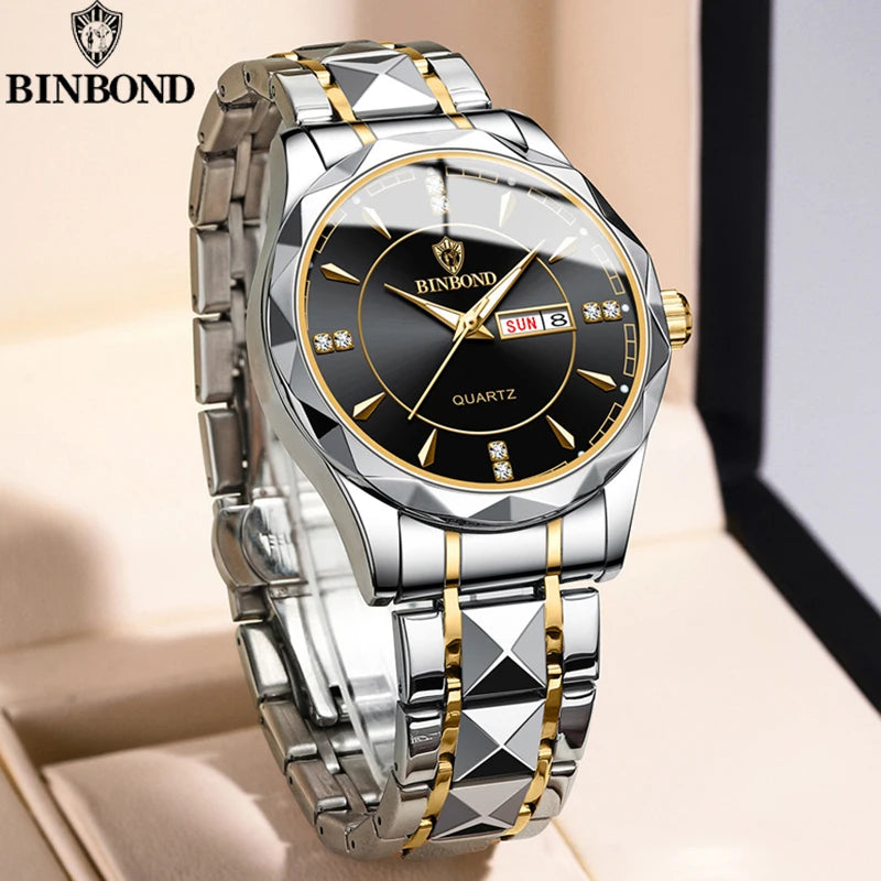 BINBOND B5552 International Fashion Business Quartz Men's Watch – Stainless Steel, 50M Waterproof, Luminous Design