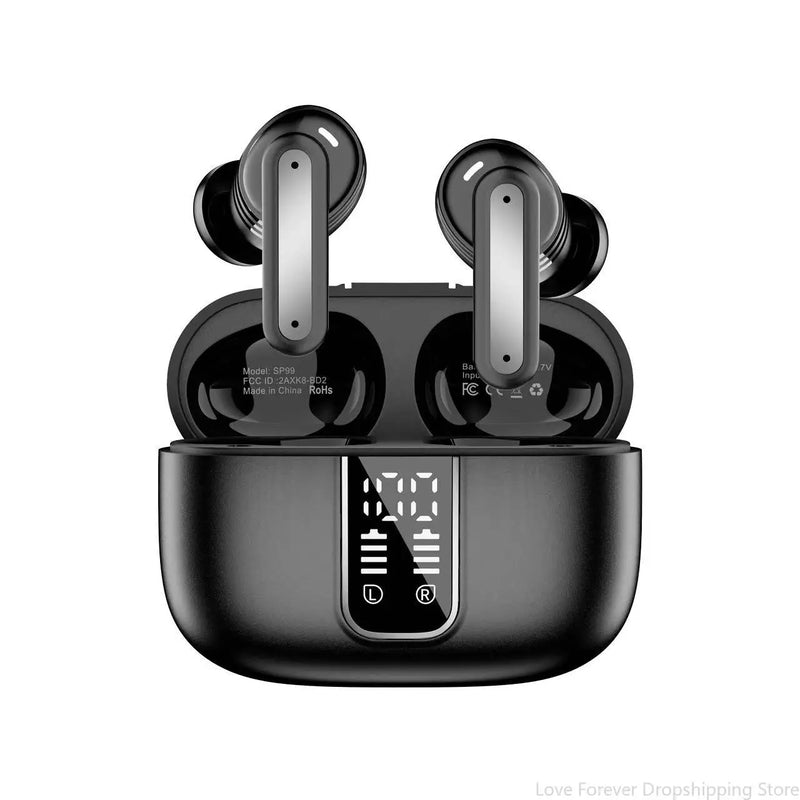 Wireless bluetooth headphones LED display, waterproof earplugs sound quality with microphone