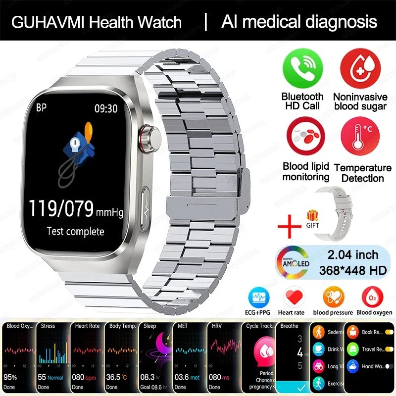 New Blood Glucose Uric Acid Body Fat Smartwatch Micro Physical Examination Five Organ Health Watches Bluetooth Call Smart Watch