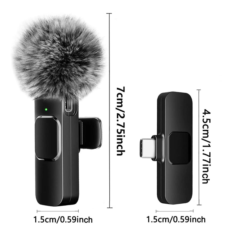 Wireless Lavalier Microphone Audio Video Recording Mini Mic For iPhone, Android, Laptop. Live Gaming, Microphone