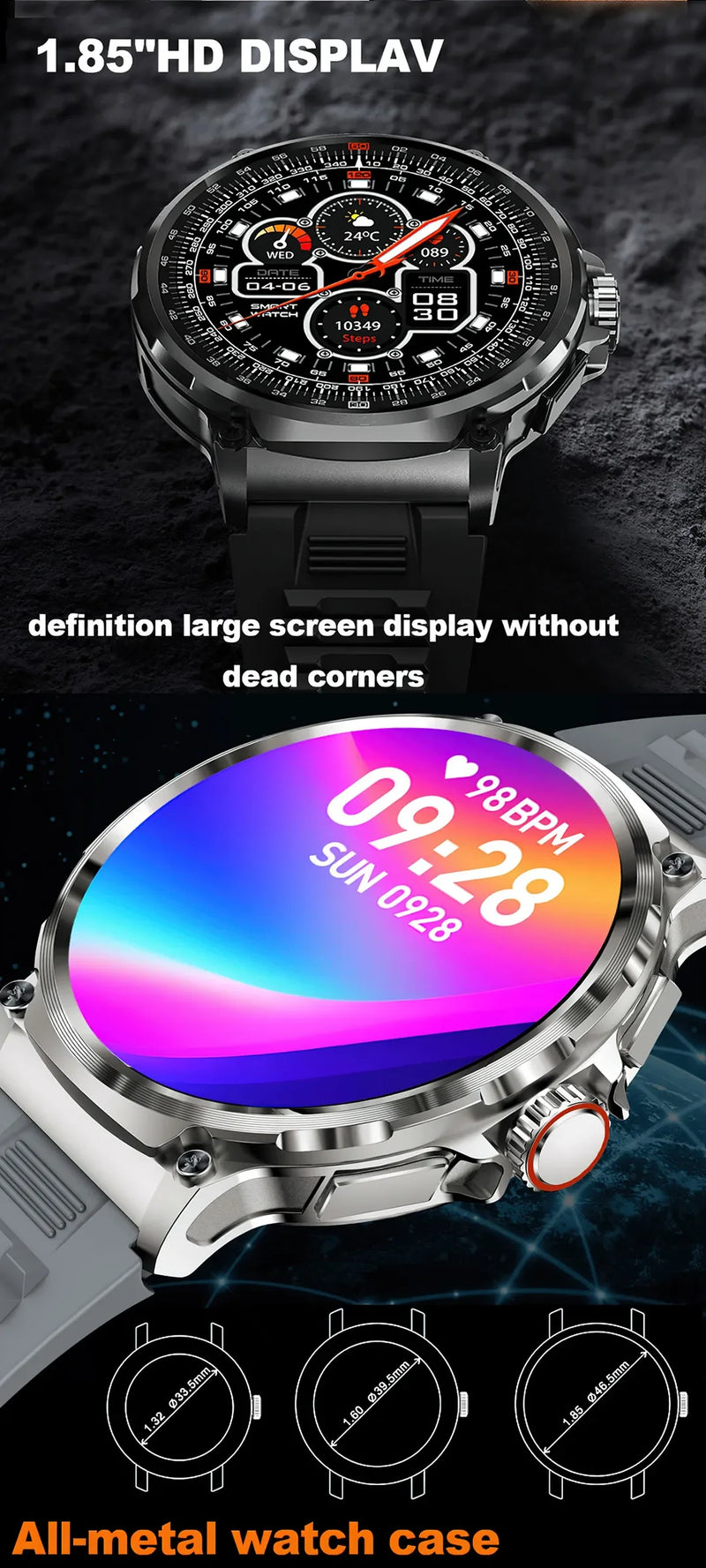 Bluetooth Call Smart Watch Men Sports Fitness Watches  1.85"HD Heart Monitor Waterproof Smartwatch For XIAOMI Android