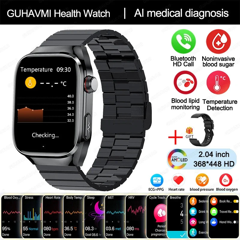 New Blood Glucose Uric Acid Body Fat Smartwatch Micro Physical Examination Five Organ Health Watches Bluetooth Call Smart Watch