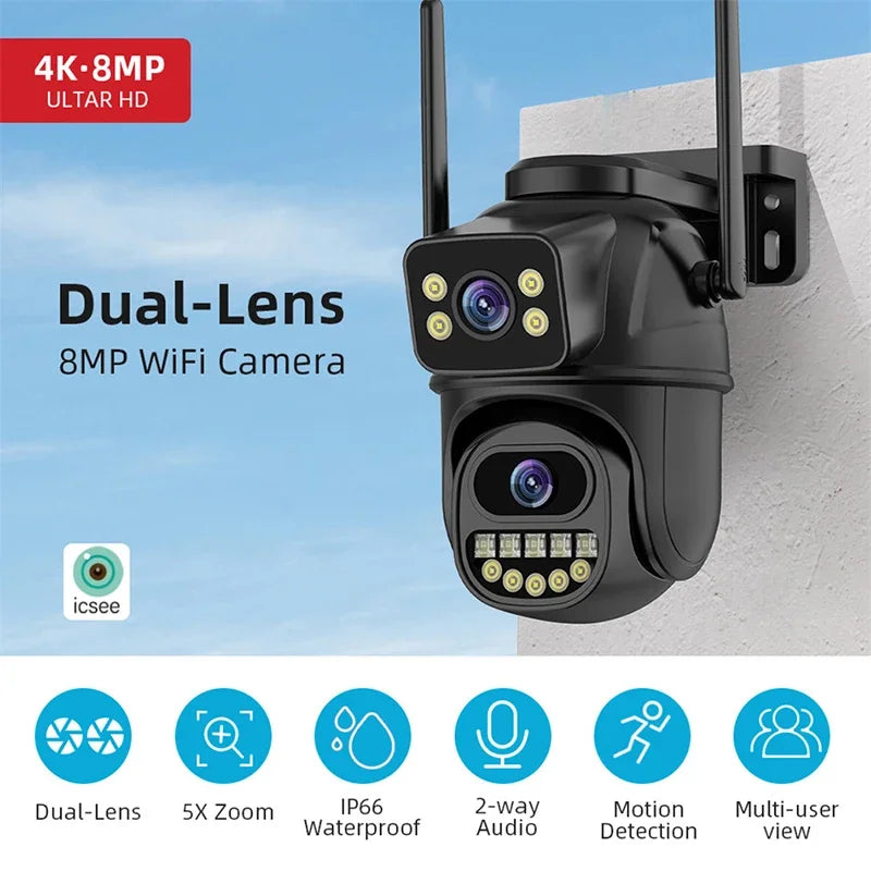 Surveillance Camera, Dual Lens 4X Digital Zoom Artificial Intelligence