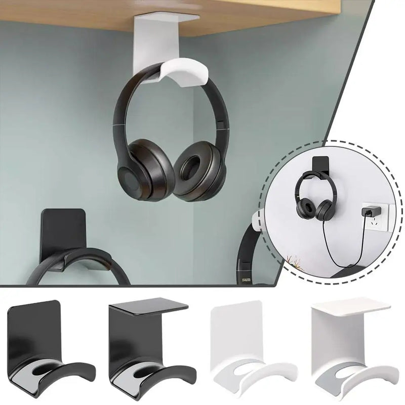 Headphone Stand Adhensive Plastic Wall Mount Hanger Under Desk