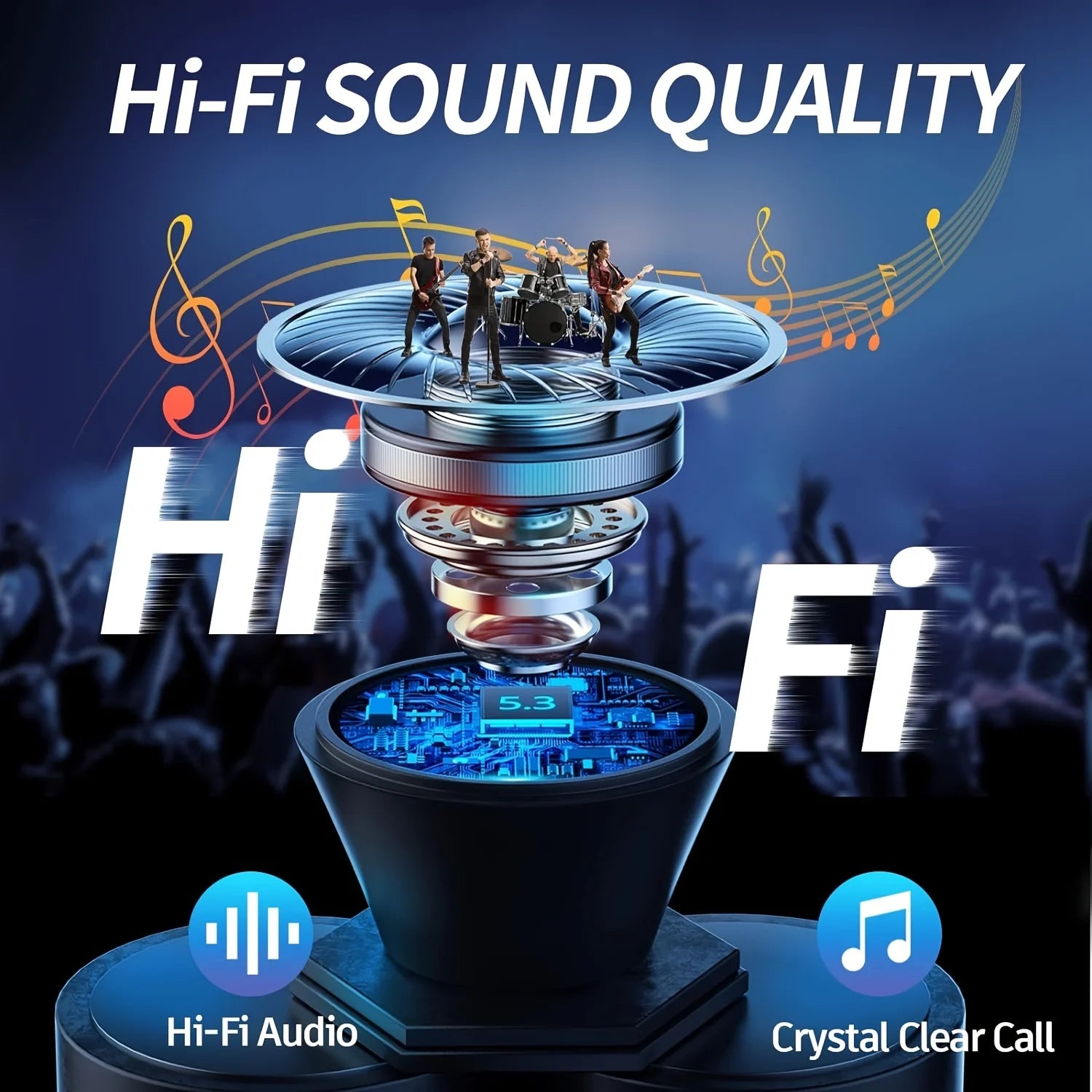 Auriculares Bluetooth 5.3 TWS com áudio Hi-Fi e chamadas nítidas. Cancelamento de ruído 40dB e chip avançado para som imersivo.