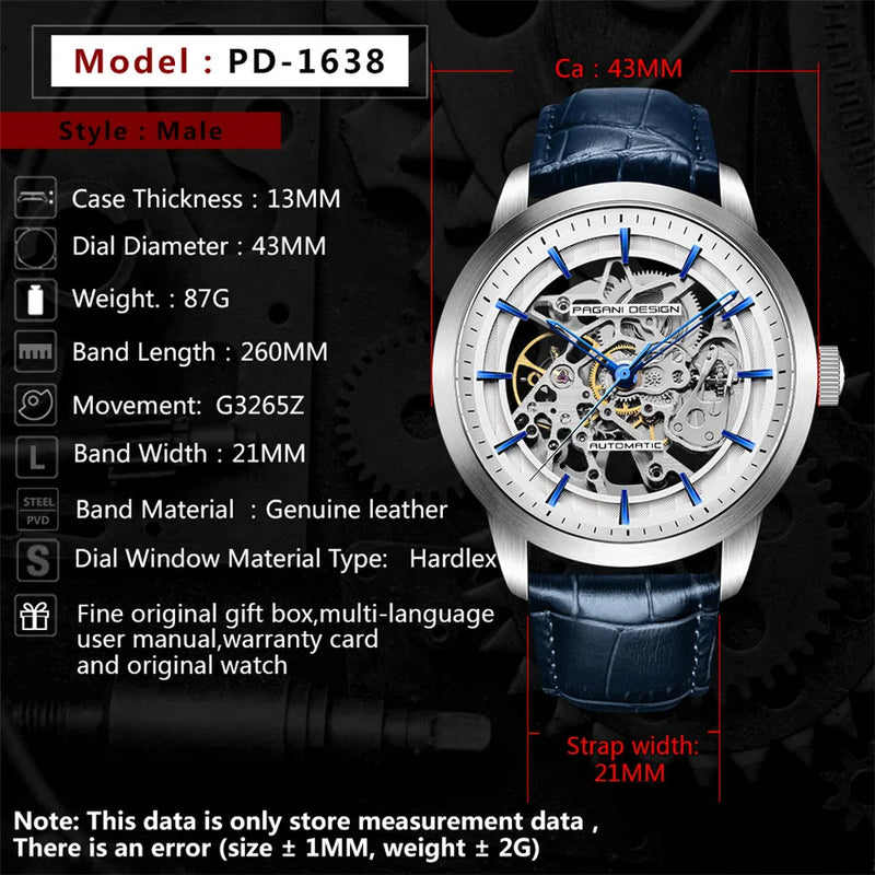 PAGANI DESIGN New Men Luxury Automatic Mechanical Watch Stainless Steel Waterproof Sports Leather Watch Relógio Masculino