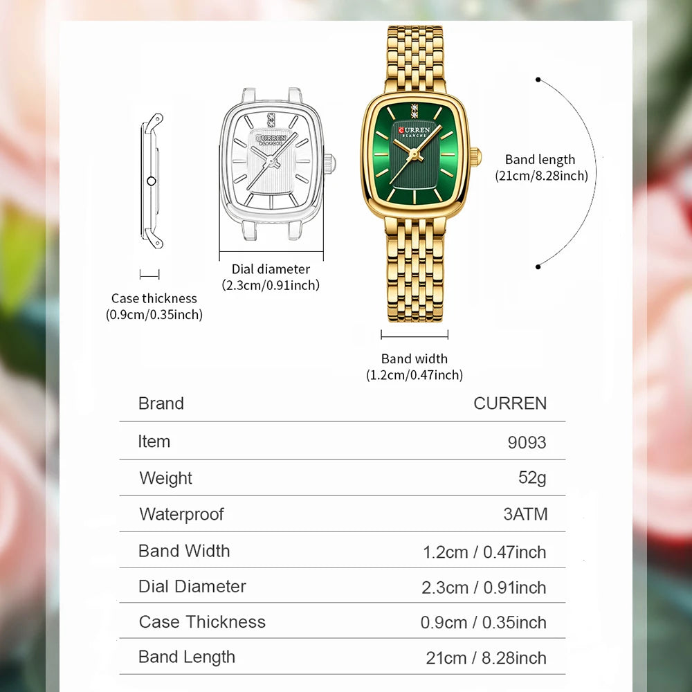 CURREN Rectangular Ladies Quartz Watch – Elegant & Waterproof