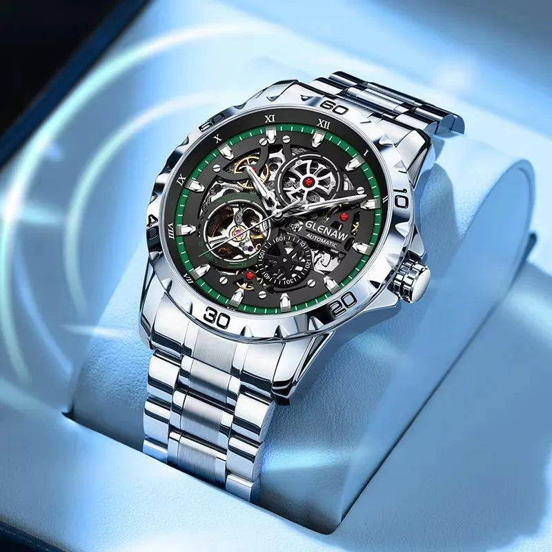 GLENAW Steampunk Skeleton Men's Watch – Luxury Automatic Mechanical