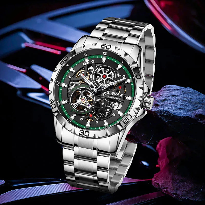 GLENAW Steampunk Skeleton Men's Watch – Luxury Automatic Mechanical