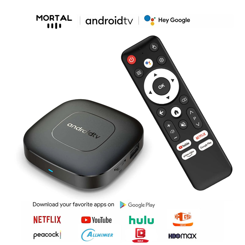 Smart TV Box Mortal T1 – Global Streaming Media Player with Android 13, Bluetooth, Google Assistant, Dual-Band Wi-Fi 2.4G/5G, and 4K Ultra HD