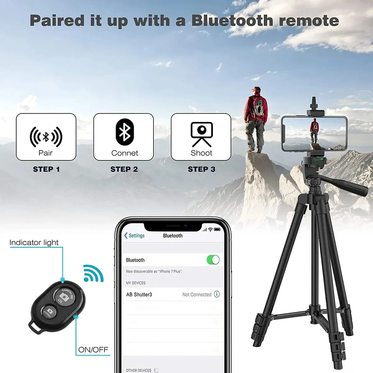 Tripod For Phone 100cm, Video Recording, Phone, Tripod Stand with Bluetooth Remote Universal, Camera, Phone, Photography Stand.