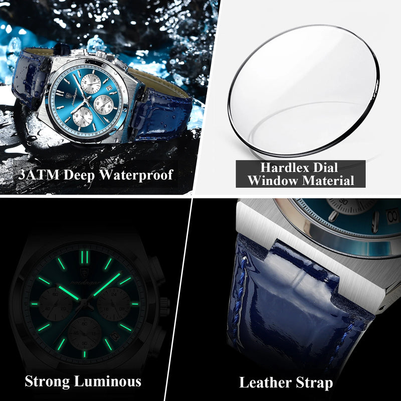 POEDAGAR Luxury Watch For Men Leather Sports Military Man Watch Waterproof Luminous Chronograph Date Quartz Men's Watches Reloj