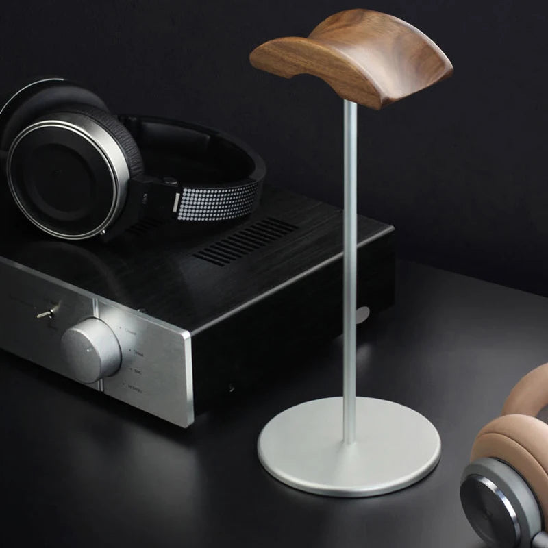 Black Walnut Wood & Aluminum Alloy Headphone Stand Gaming Headset