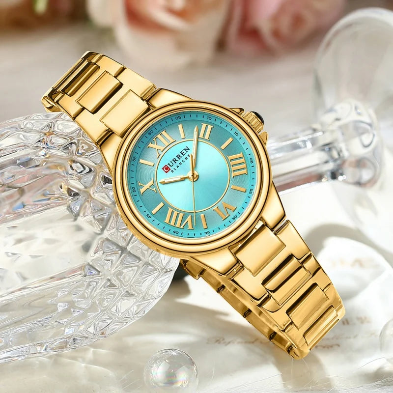 CURREN 9091 Women's Fashion Quartz Watch – Elegant Rose Gold Stainless Steel, Waterproof, Simple Roman Numerals, Casual Ladies' Timepiece