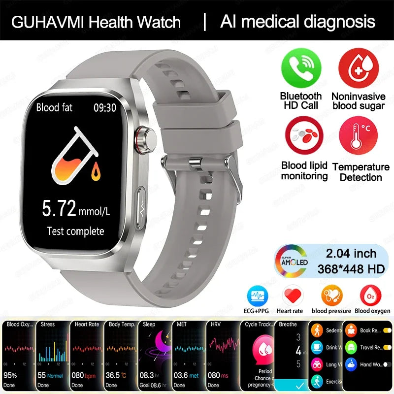 New Blood Glucose Uric Acid Body Fat Smartwatch Micro Physical Examination Five Organ Health Watches Bluetooth Call Smart Watch