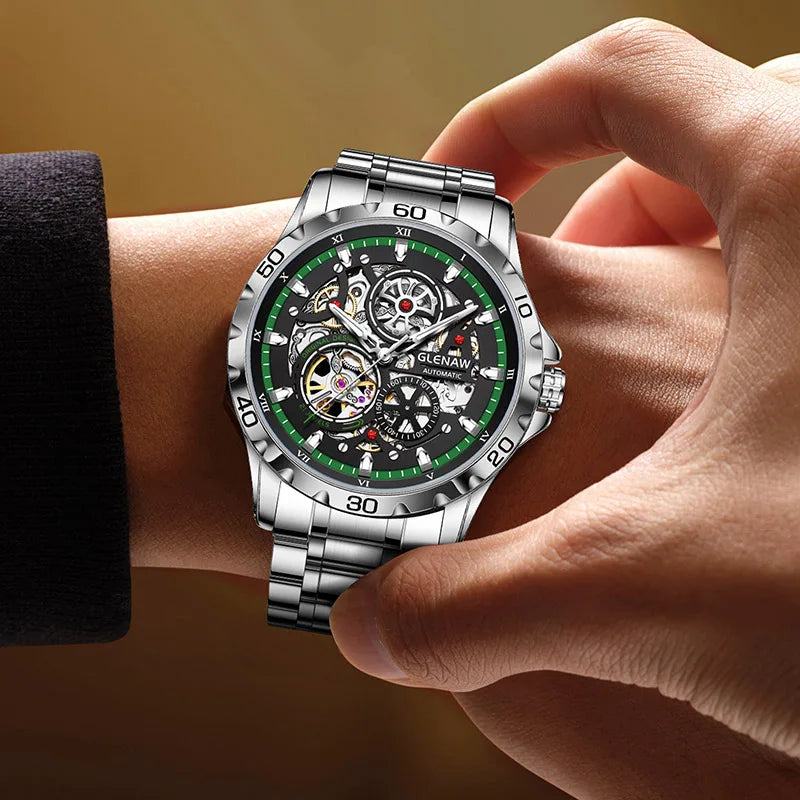 GLENAW Steampunk Skeleton Men's Watch – Luxury Automatic Mechanical